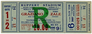 1948 Rocky Graziano Vs. Tony Zale Original Ticket 